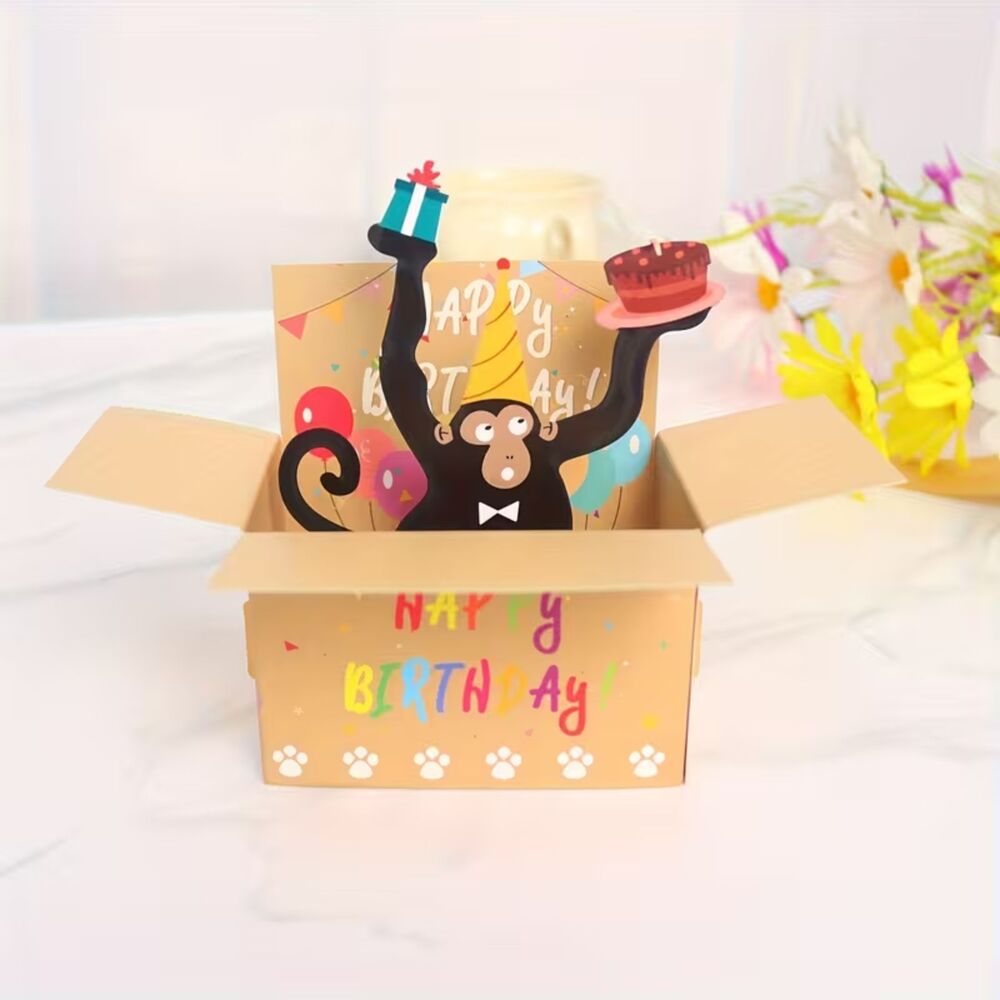 3D Pop Up Birthday Greeting Card Silly Monkey Funny Dad Mom Office Colorful Fun